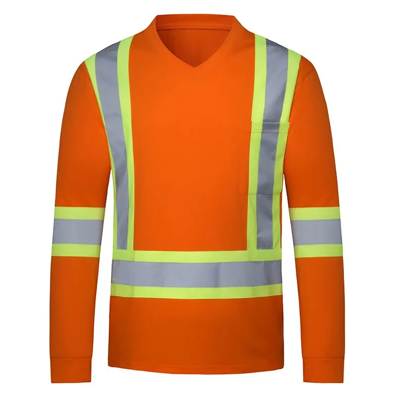 SFTC08 High Visibility Orange Class 3 Long Sleeve Reflective T-Shirt