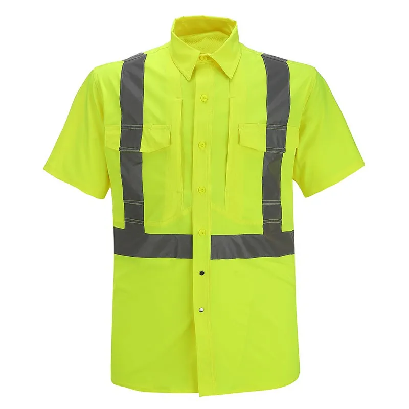 SFSS07 High Visibility Fluorescent Yellow Short Sleeve Reflective Safety Shirt