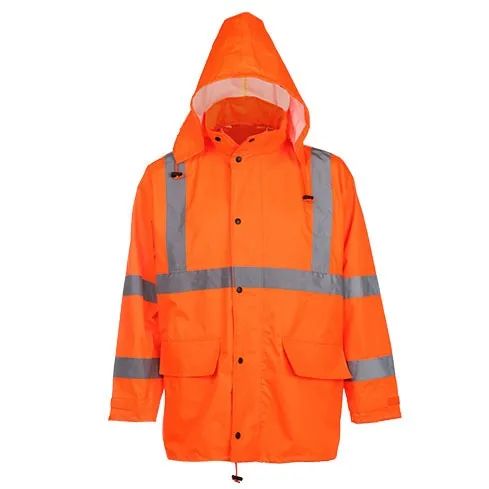 SFRJ01 Waterproof Hi Vis Reflective Safety Jacket Raincoat with PU Coating
